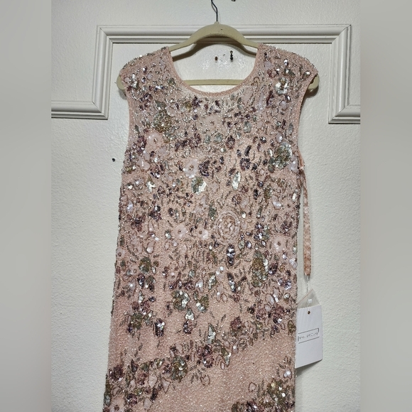 Mac Duggal 5500 Pink Floral Embellished Cap Sleeve Trumpet Gown 14 Wedding Party - Picture 7 of 15